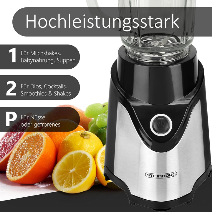 Steinborg Standmixer mit To-Go Becher | Smoothie Maker Mixer | 600 ml Glaskrug + 570 ml To-Go Becher