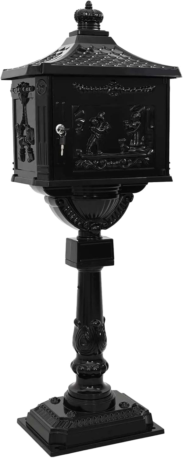 vidaXL Stehender Briefkasten mit Speicher Schwarz 42,5 x 29,5 x 117 cm, Garten und Terrasse, Vintage