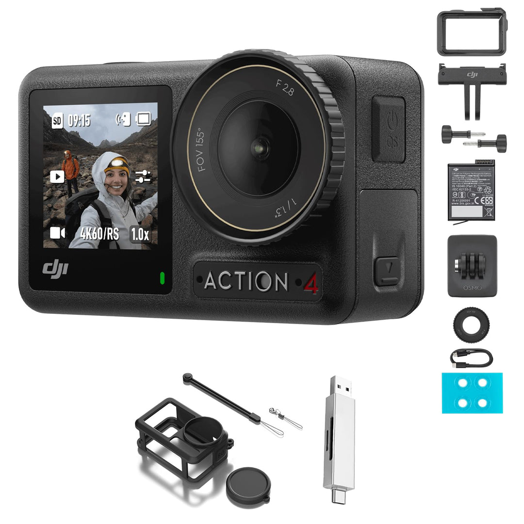 DJI Osmo Action 4 Standard-Combo mit Schutzhülle + Kartenleser – 4K/120fps wasserdichte Action-Kamer