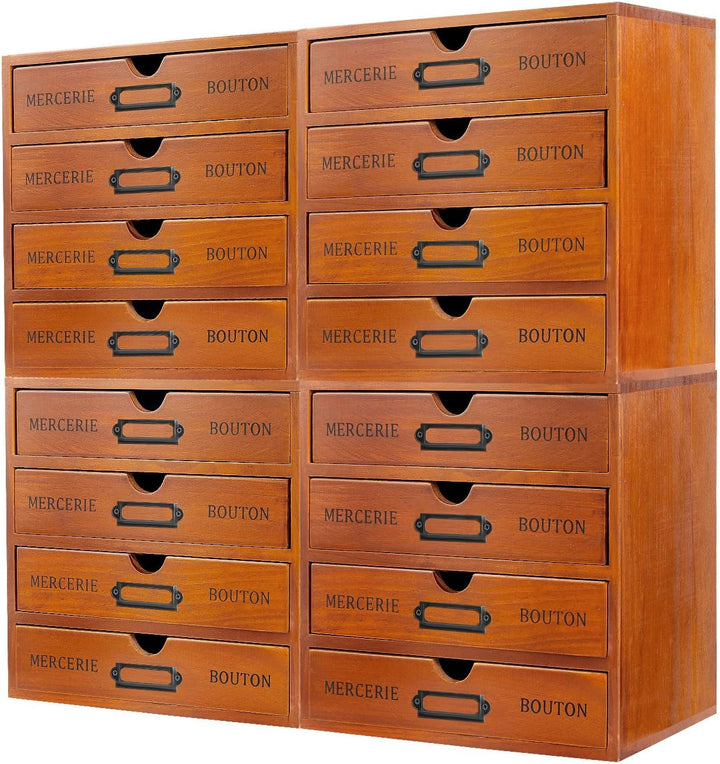 Schreibtisch-Organizer aus Holz 4Pcs 4 Regal 16 Schublade File Organizer Retro Aufbewahrungsbox Holz