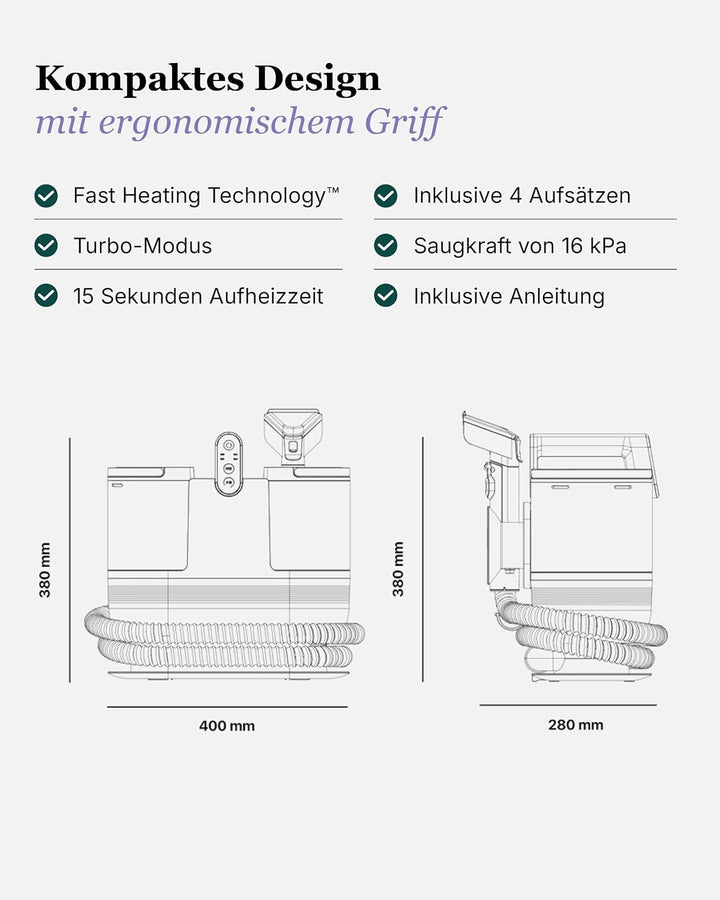 Motionflow Teppichreiniger Waschsauger mit Heizfunktion - 1200W Polsterreiniger Gerät für Teppiche,