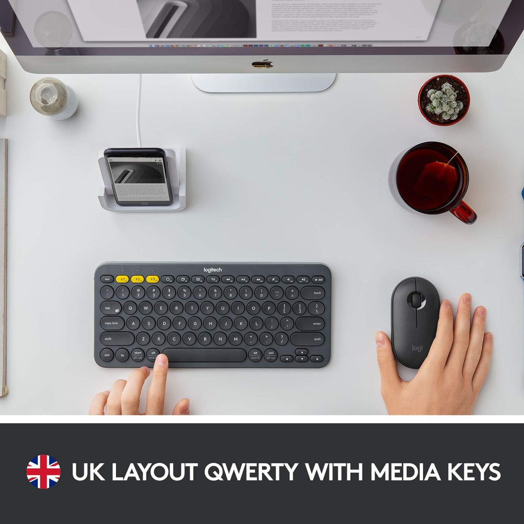 Logitech K380 Kabellose Bluetooth-Tastatur, Multi-Device & Easy-Switch Feature, Windows- und Apple-S