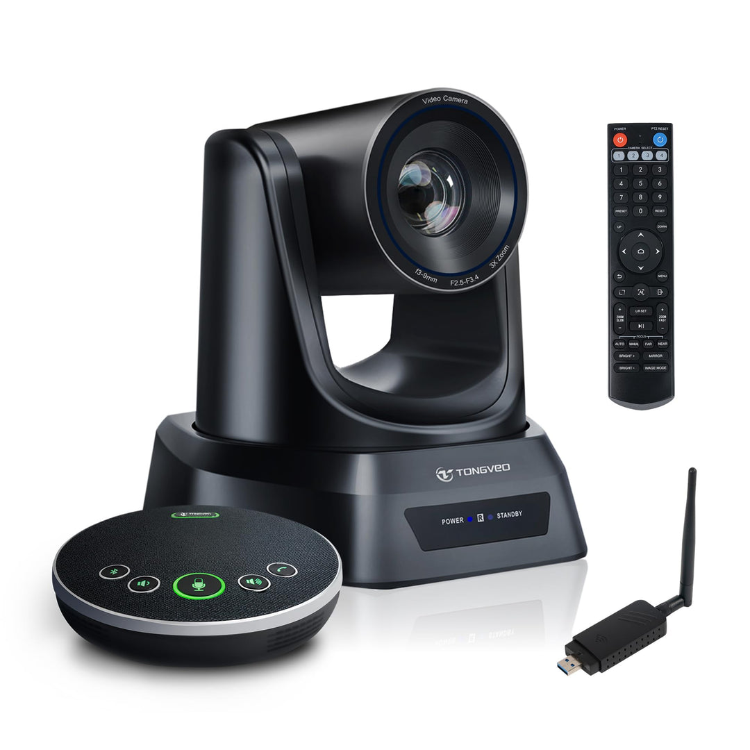 TONGVEO Kabelloses KI PTZ Kamerasystem mit Auto-Tracking &amp; Empfänger, Bluetooth Konferenzlautspreche