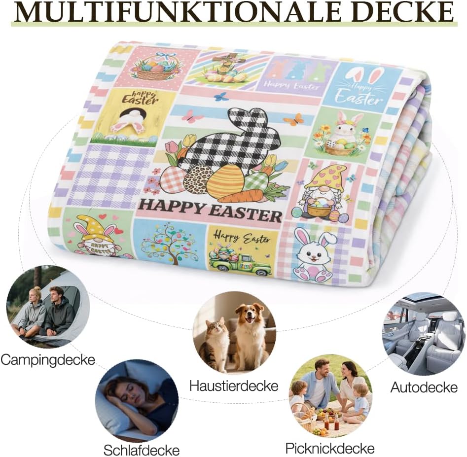 Ostern Kuscheldecke Flanelldecke Schlafdecke Geschenk 150×130CM Ostern Hase Happy easter Geschenk Os