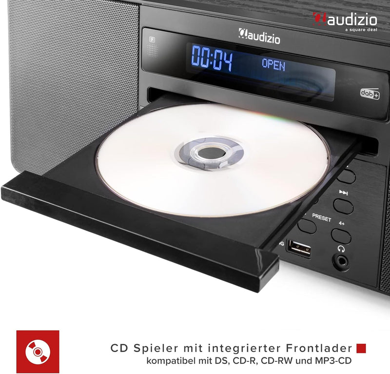 Audizio Prato - DAB Radio mit CD Player, MP3-Player, Bluetooth Radio, USB, DAB+, FM-UKW, Fernbedienu