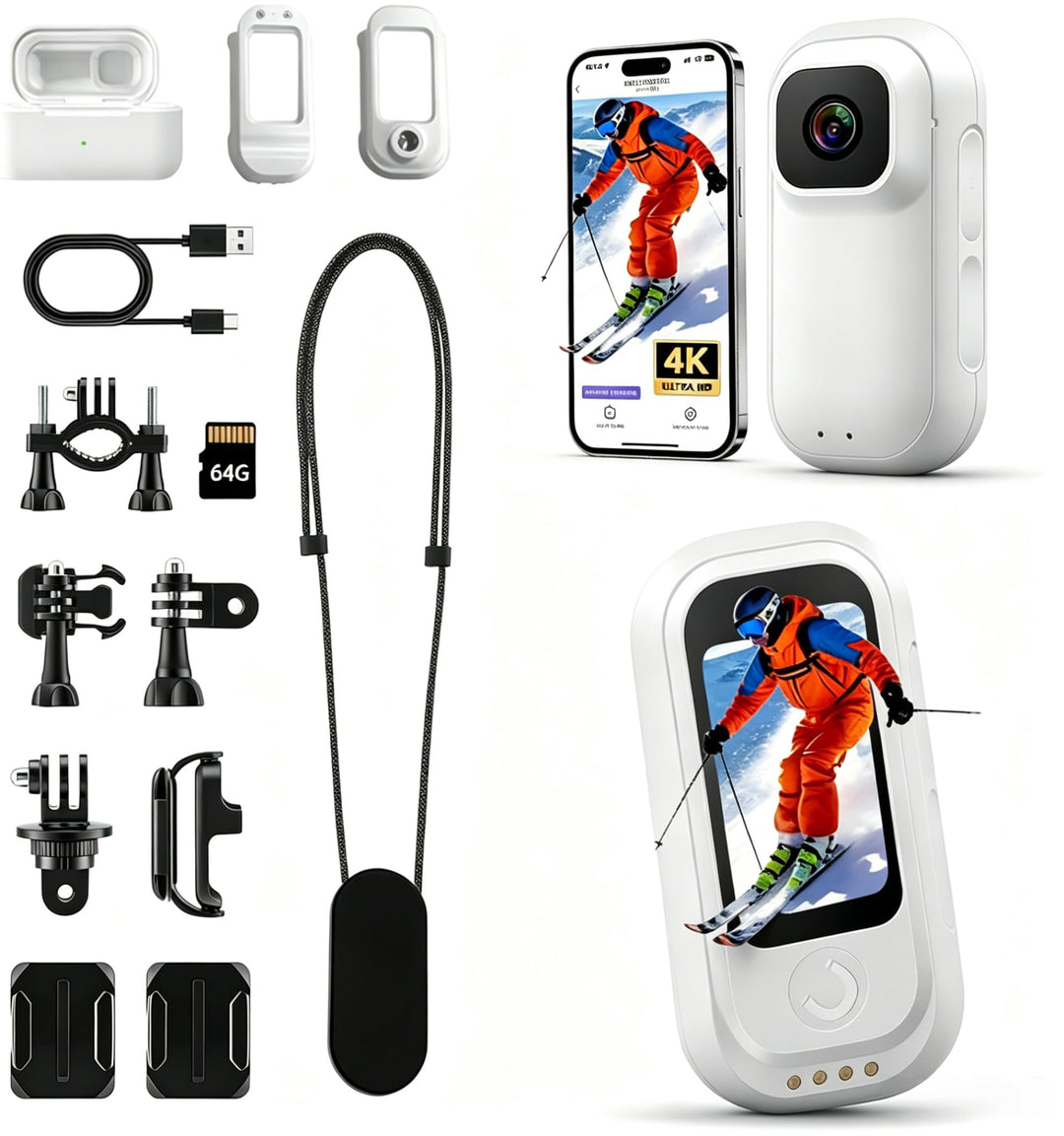 360° Action Cam Mini Actionkamera 1080P Bodycam Unterwasserkamera 30m/98ft Wasserdicht WiFi Kamera V