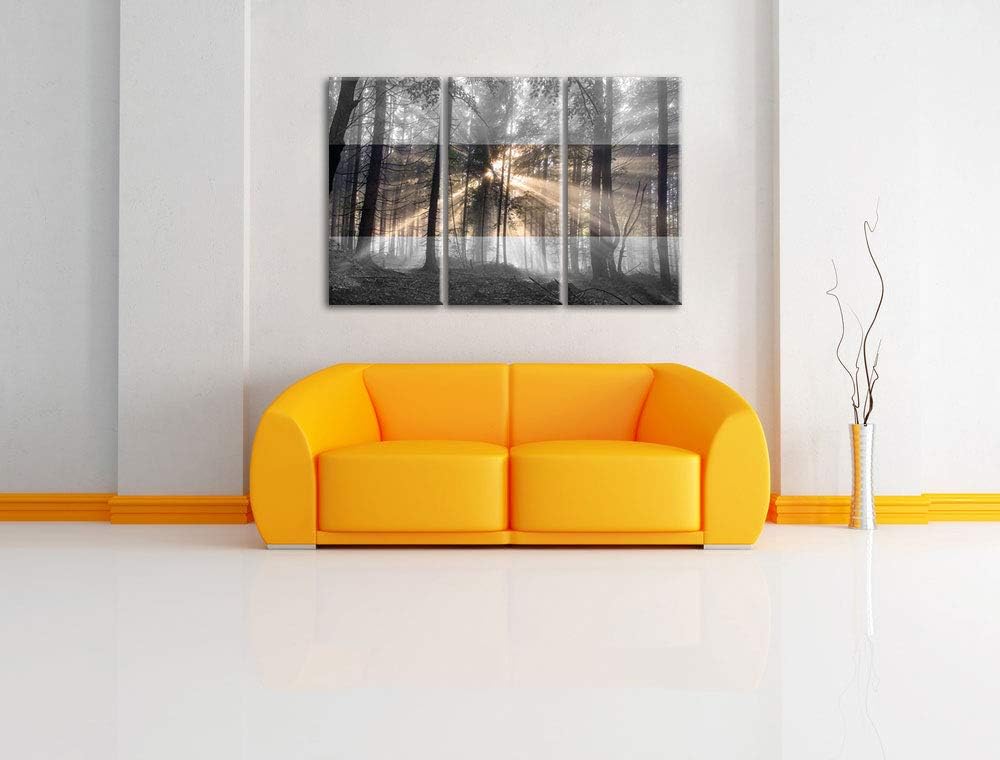 Pixxprint Herbstwald im Nebel als Leinwandbild | Grösse: 3 Teilig (120x80) | Wandbild| Kunstdruck |