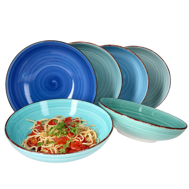 MamboCat Blue Spaghetti-Teller Set 6-teilig I Pasta-Teller tief Ø 23,5 cm I Salat-Schale 800 ml I St