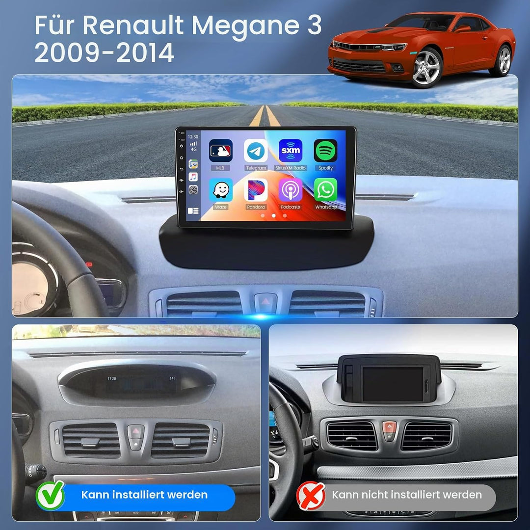 Hikity 2+64G 9" Android Autoradio für Renault Megane 3 2009-2014 | Wireless Carplay Autoradio 2 DIN
