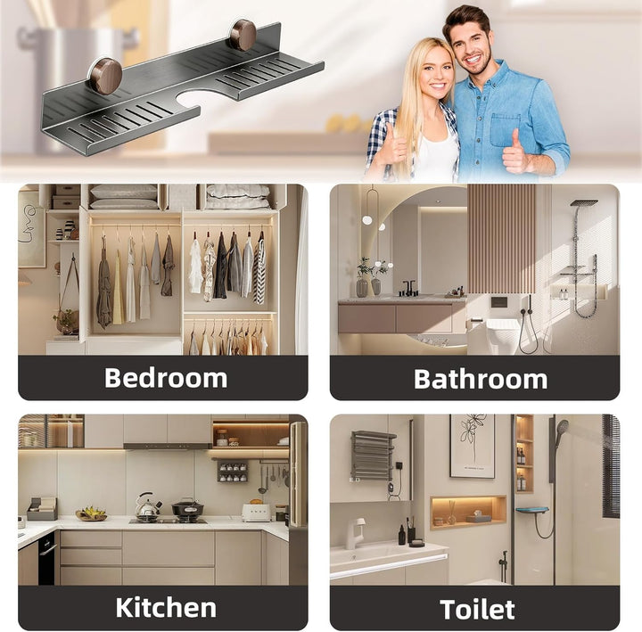 Waschbecken Ablage, 40CM Waschbecken Organizer Regal Grau Duschablage Ohne Bohren mit Abfluss Badezi