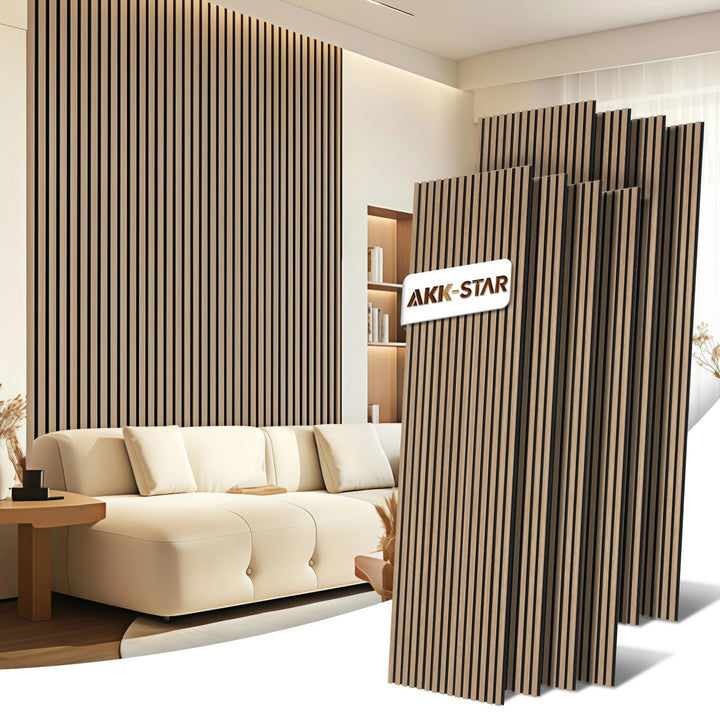 AKK-STAR Akustikpaneele Holz - 11,52 m² (8 Stück 240x60cm) | Schalldämmung, Akustikverbesserung für