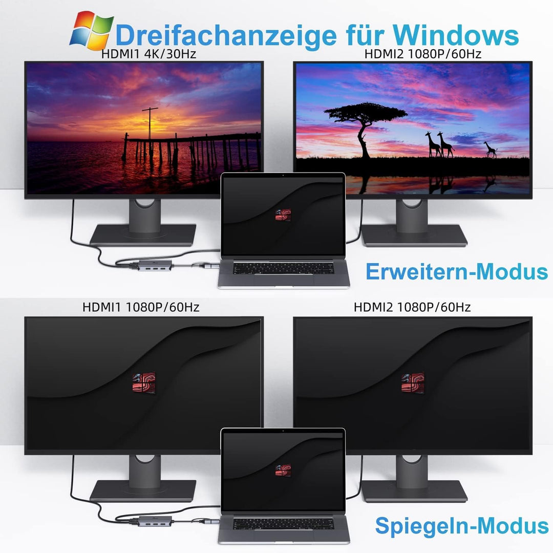 LIONWEI USB 3.0 Docking Station 2 HDMI USB C Hub Dual Monitor USB A auf Dual HDMI Adapter mit 3 USB