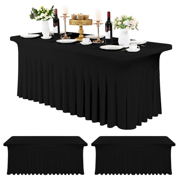 3 Packungen Spandex-Tischröcke, 182 x 76 cm, Stretch-Tischdecke für rechteckige Tische, knitterfreie