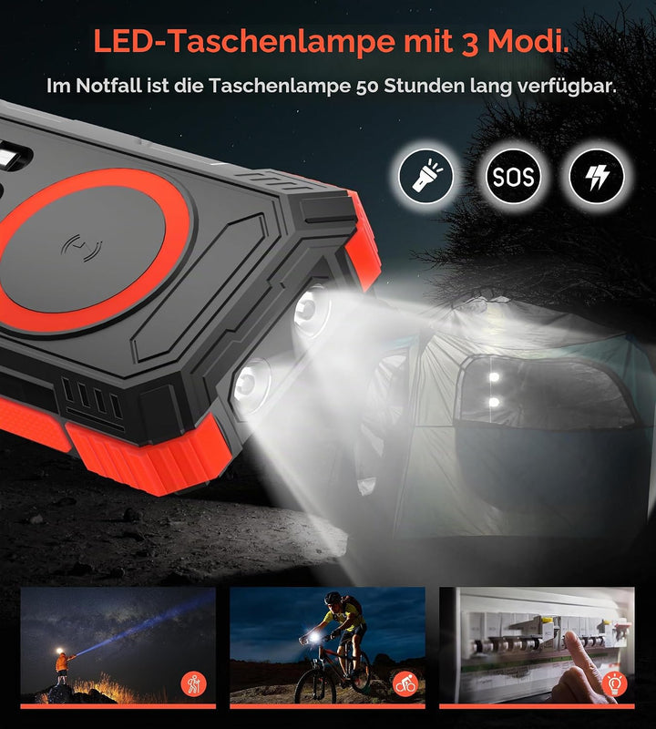 52800mAh Solar Wireless Power Bank, tragbares Ladegerät 30W Schnelles Ladegerät 6 Ausgänge &amp; 4 Eingä