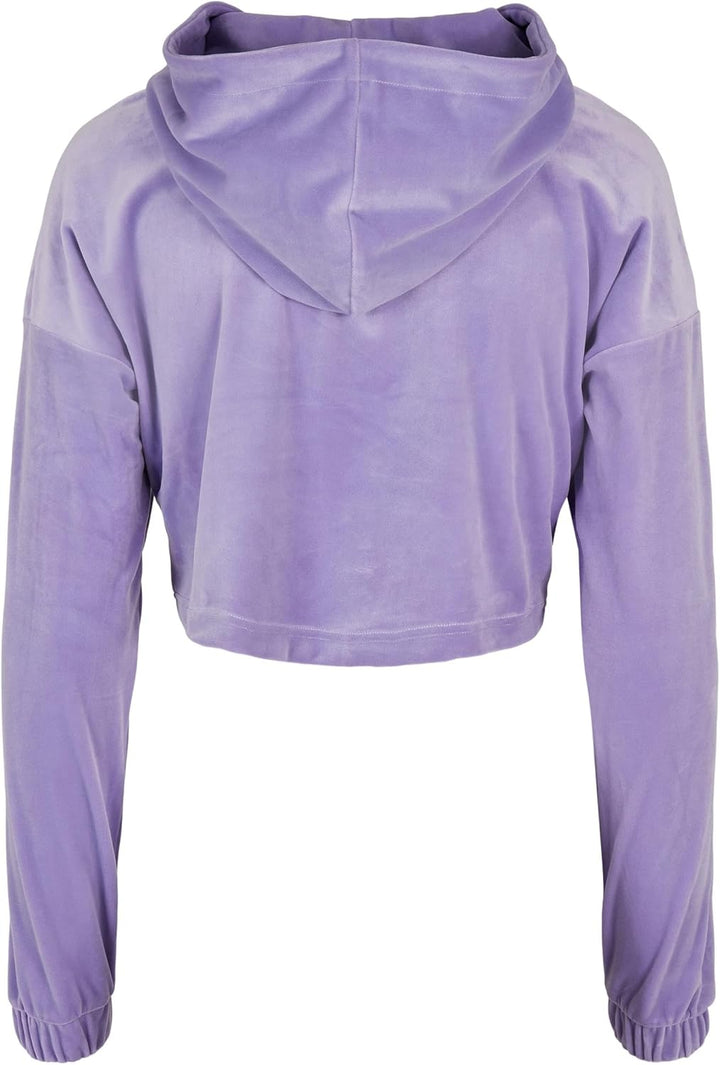 Urban Classics Damen Hoody kurzer Oversize Kapuzenpullover aus weichem Samtstoff, bauchfreier Kapuze