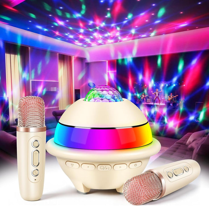 JONRRYIN Karaoke Anlage mit 2 Mikrofonen, Tragbare Bluetooth Karaoke Maschine Kinder mit Disco Licht