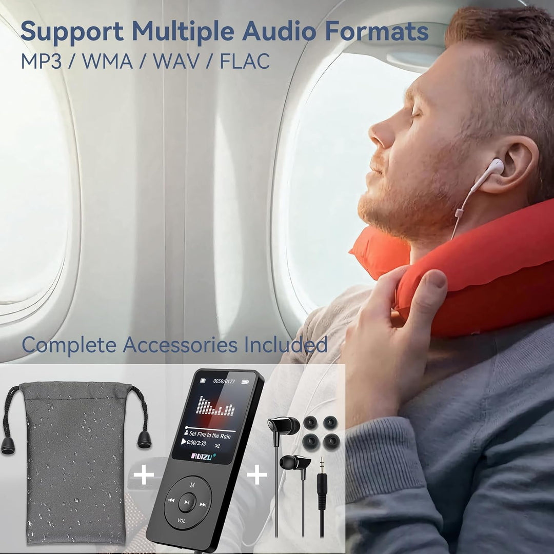 RUIZU MP3 Player 64GB Bluetooth 5.3 mit Tastensteuerung Schwarz, Schwarz
