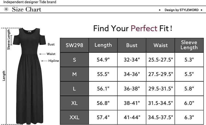 STYLEWORD Sommerkleid Damen Lang Maxikleid Sommer Elegant Freizeitkleid Kurzarm Kleider mit Taschen