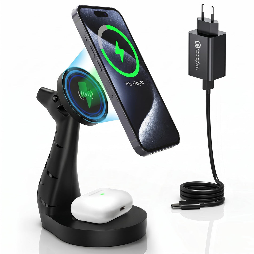 ALACOO 2-in-1 Induktive Ladestation für iPhone 17/16/15/14/13/12, Air Pods Pro/2/3/4 - Magnetische S