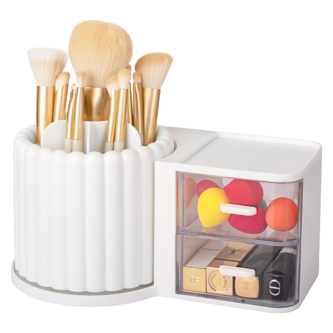 Anyoifax Make-up-Pinselhalter, um 360 Grad drehbar, 7 Fächer, Make-up-Organizer mit Schublade, herau