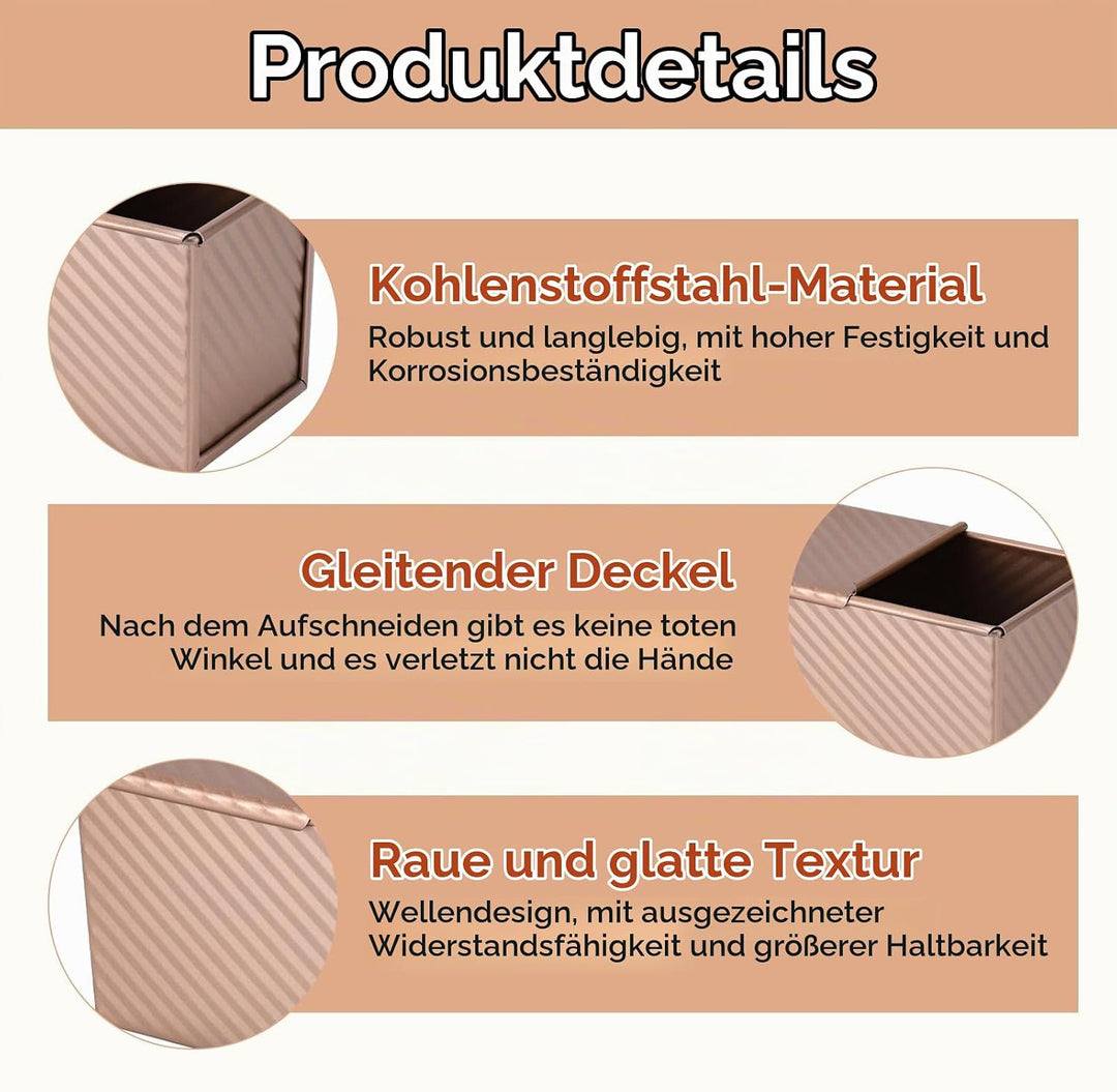 1000g Toastbrot Backform Mit Deckel, Kastenform Kuchen Rechteckig Kuchenform Eckig Kastenform Brotba