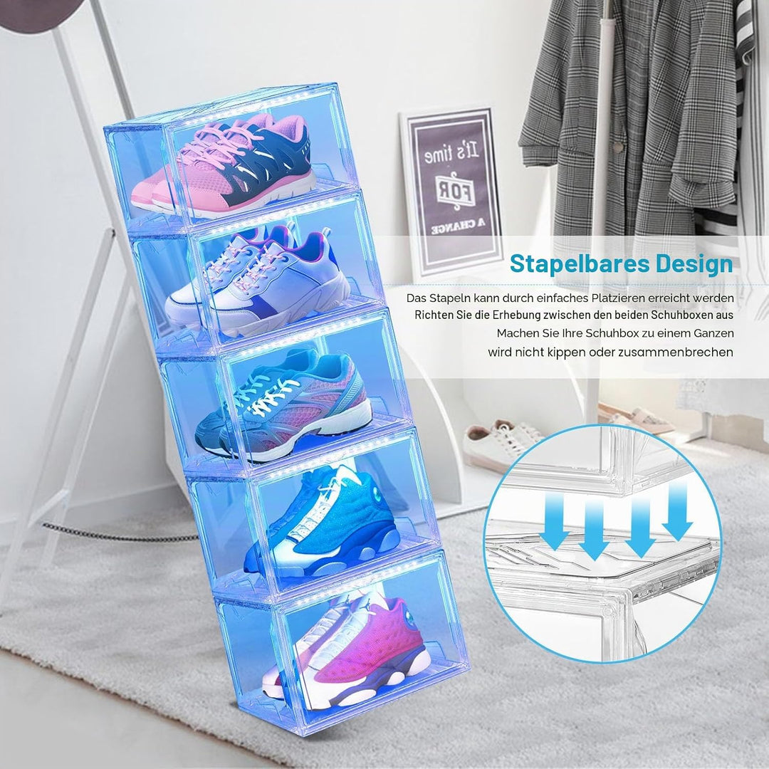 LED Schuhboxen Stapelbar, 2er Set, Schuh-Organizer aus Kunststoff, Schuhaufbewahrung Platzsparend, M