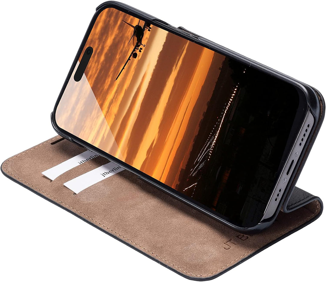 JT Berlin Echtleder BookCase Tegel | Apple iPhone 15 Pro | schwarz | 11002