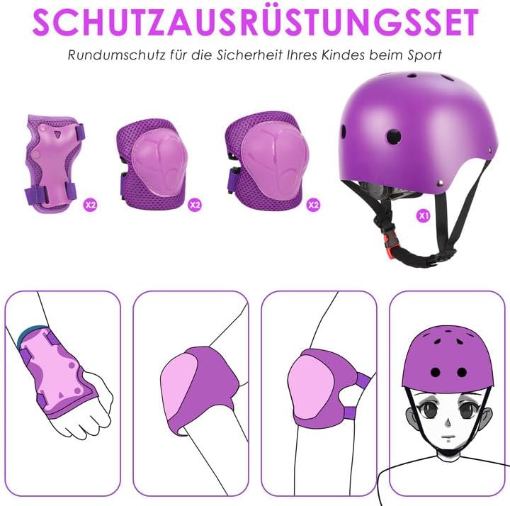 ZWOOS Kinder Knieschoner Set mit Helm, Inliner Schutzausrüstung Kinder 3-10 Jahre, Knieschützer Kind