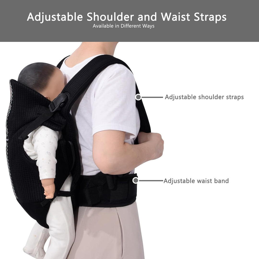 Bebamour Babytrage Vorder und Rückentrage mit 2 Schulterlätzchen,Black Pro, Black Pro