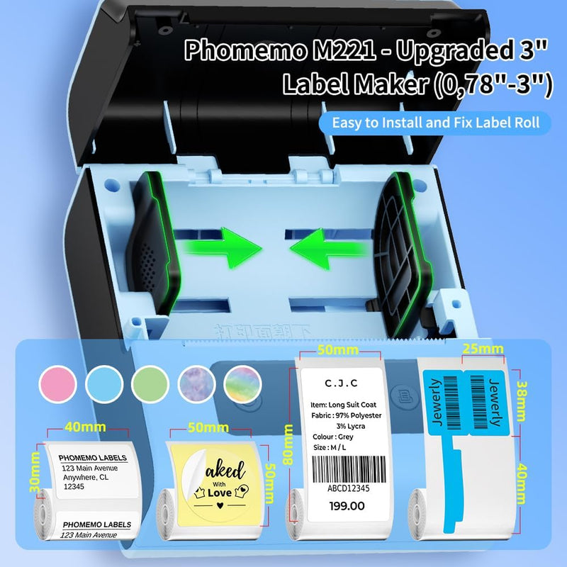 Phomemo M221 Etikettendrucker - Barcode Drucker Bluetooth Beschriftungsgerät Label Maker, für Untern