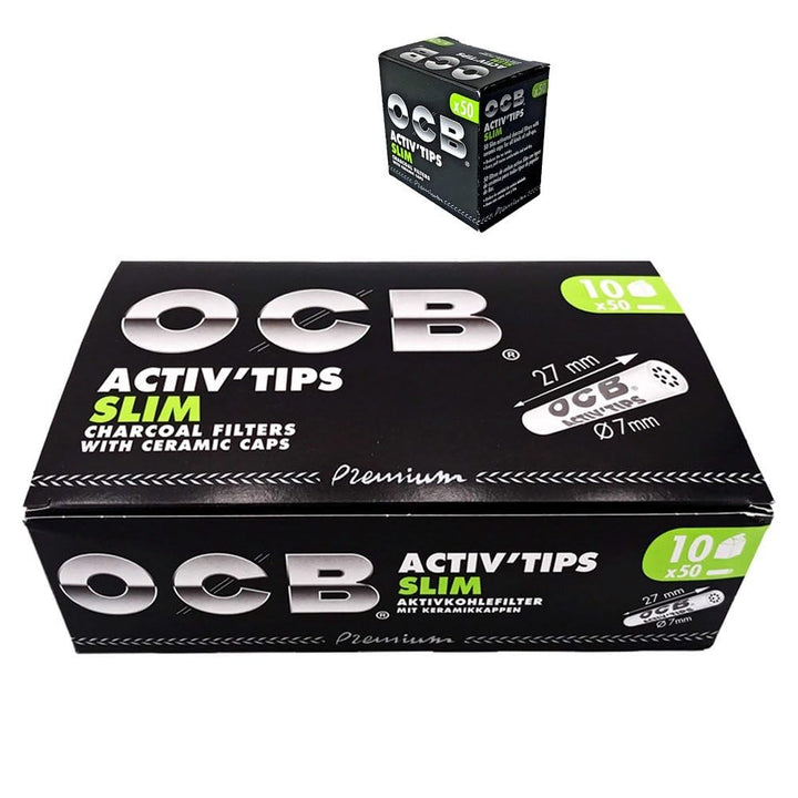 OCB ActivTips Slim 7 mm-Aktivkohlefilter mit Keramikkappen-10 x 50 Stück, Silber, smal Single, Singl