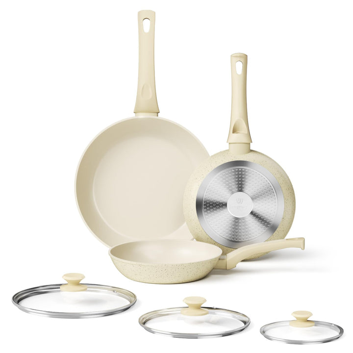 Innerwell 3-teiligs Antihaft Pfannenset mit Deckel 20+24+28 cm, Induktion Pfanne Keramik Antihaftbes
