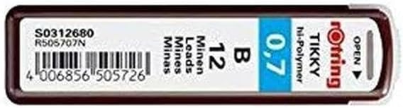 rOtring Tikky-Druckbleistift Nachfüllminen | 0,7 mm | B | 10 Stück (120 Minen) 0,7 mm HB, 0,7 mm HB