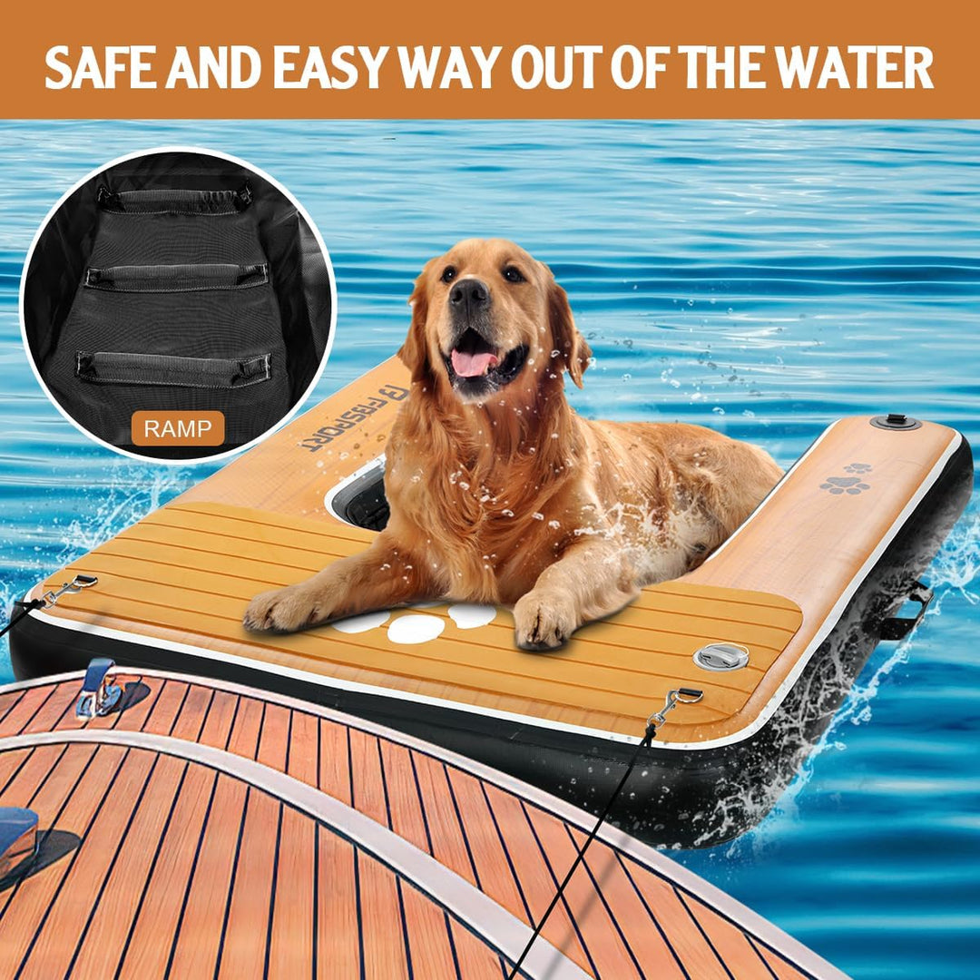FBSPORT Hunderampe Aufblasbare Hunde Wasserrampe, Hundeboot Rampe Schwimmende Dock Leiter für Pool,