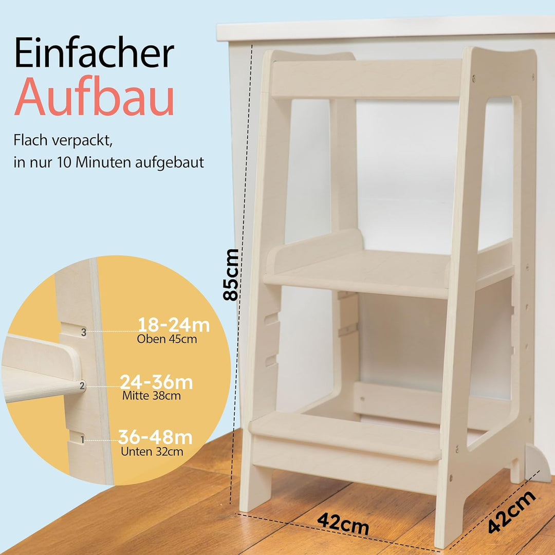 Stepup Baby Montessori Lernturm ab 1 Jahr Höhenverstellbar Tritthocker Kinder mit Sicherheitsgelände