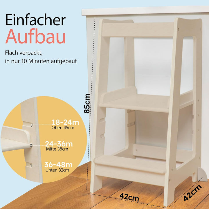 Stepup Baby Montessori Lernturm ab 1 Jahr Höhenverstellbar Tritthocker Kinder mit Sicherheitsgelände