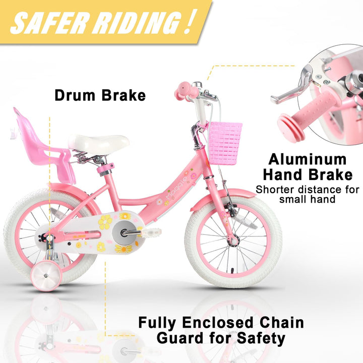 Glerc Maggie 12 14 16 20 Zoll KinderFahrrad für 2-12 Jahre Mädchenfahrrad alt mit Puppe-Sitz & Stütz