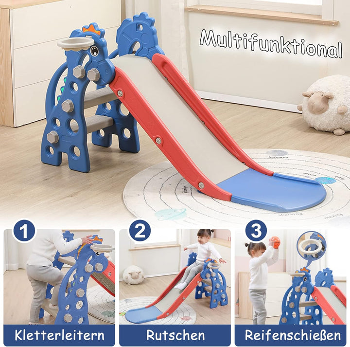 FIVMEN Rutsche Kinderrutsche 3-in-1 Set, Kinder Spielzeugrutsche Indoor Outdoor mit Basketballkorb,