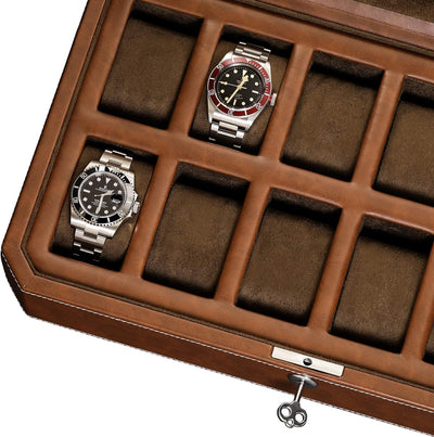 ROTHWELL 12 Slot Leder Uhrenbox - Luxus Uhrengehäuse Display Organizer, Herren Aufbewahrungsboxen Ha