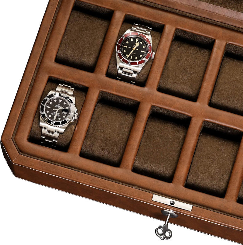 ROTHWELL 12 Slot Leder Uhrenbox - Luxus Uhrengehäuse Display Organizer, Herren Aufbewahrungsboxen Ha