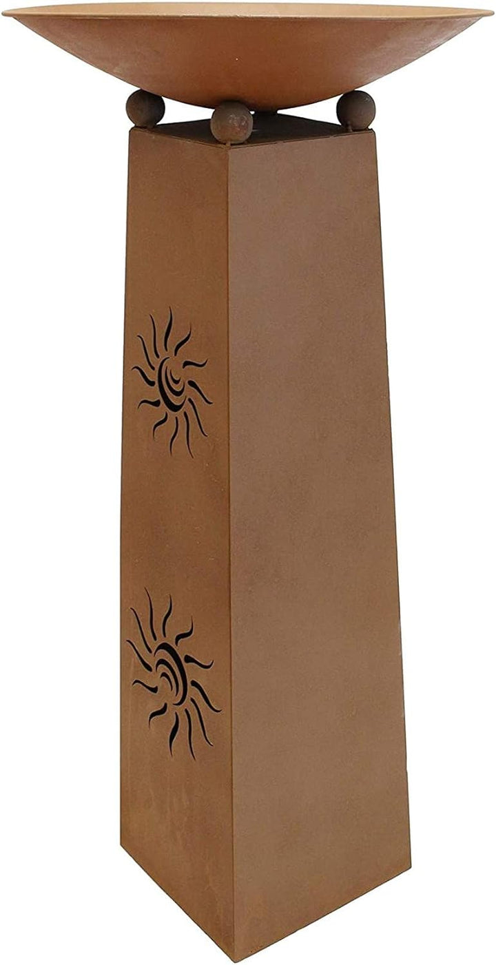 Deko-Säule Sonne + Feuerschale aus Metall in Rost-Optik, Feuerkorb, Feuerstelle, Garten-Deko