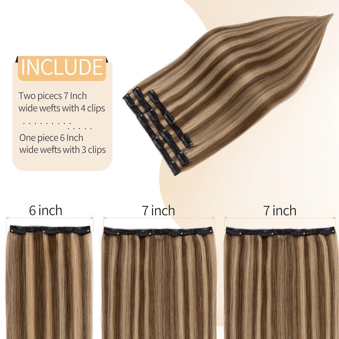 S-noilite Clip in Extensions Echthaar Schokoladenbraun/Dunkelblond 25cm 56g Extensions Clip in Echth