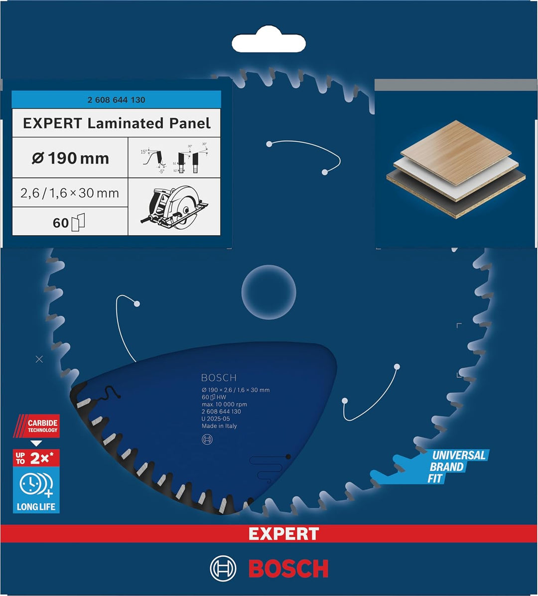 Bosch Professional 1x Kreissägeblatt Expert for Laminated Panel (Laminat, Sägeblatt Ø 190 x 30 x 2,6