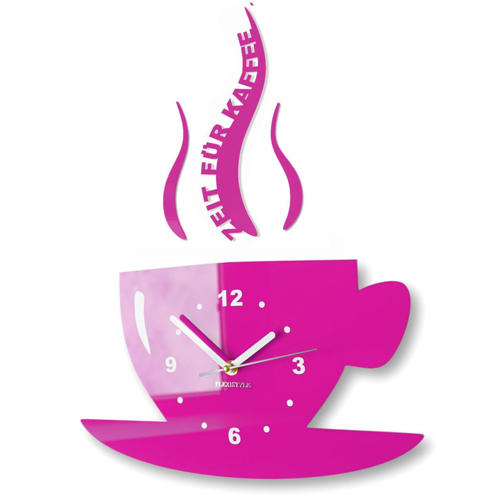 FLEXISTYLE Tasse Zeit für Kaffee Moderne Küche Wanduhr, 3D römisch, wanduhr deko (rosa), Rosa