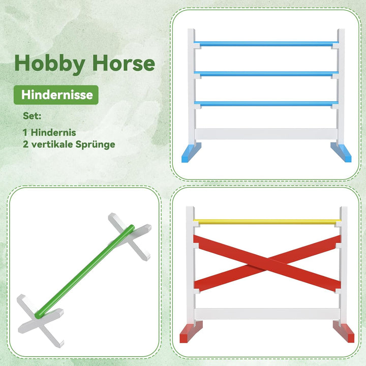Hobby Horse Hindernisse – Steckenpferd Parcours mit 2 Sprüngen, 1 Hürde, höhenverstellbar, ideal für