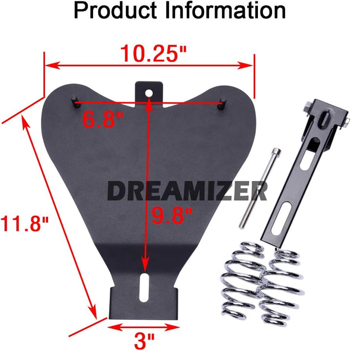 DREAMIZER Schwarzer Motorrad Leder Bobber Sitz, Motorrad Solositz mit Federhalterung Grundplatte für