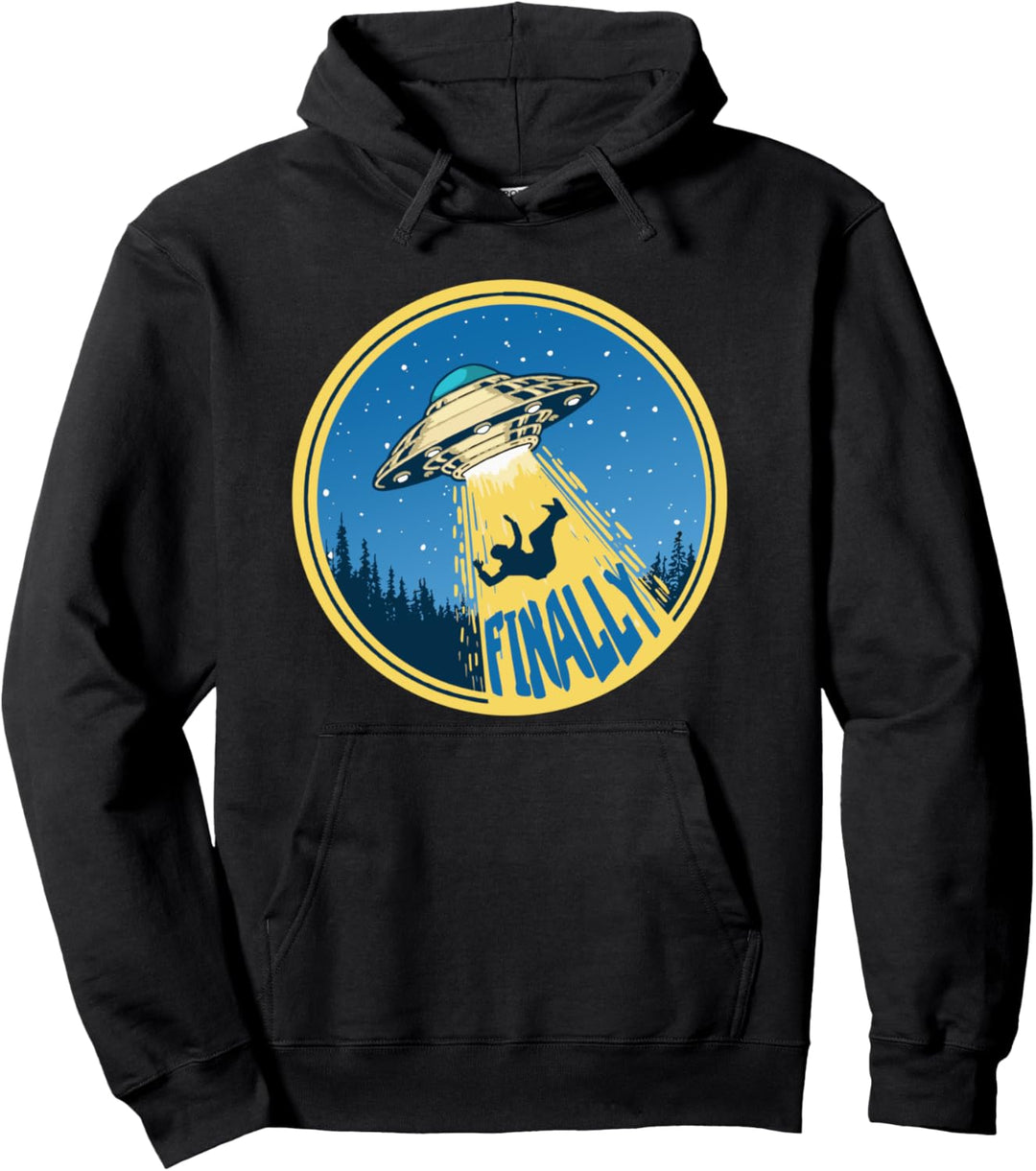 Finally! Vintage Funny UFO Flying Saucer Abduction Retro 80s Pullover Hoodie