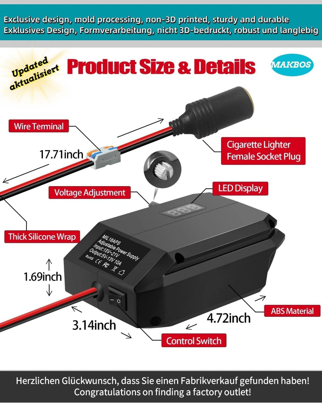 Step Down Konverter für Parkside 20V auf 12V Abwärtswandler Batterie Adapter,DIY Konverter Power Sta
