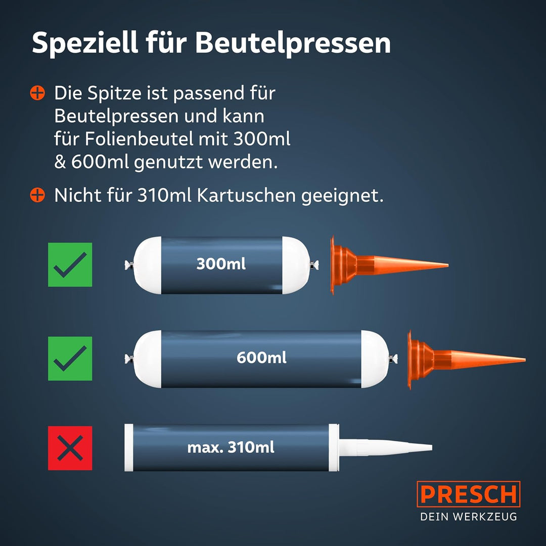 Presch Beutelspitze für Kartuschenpresse 16 Stk. - Für alle Kartuschenpressen mit Beutel 600ml - Sta