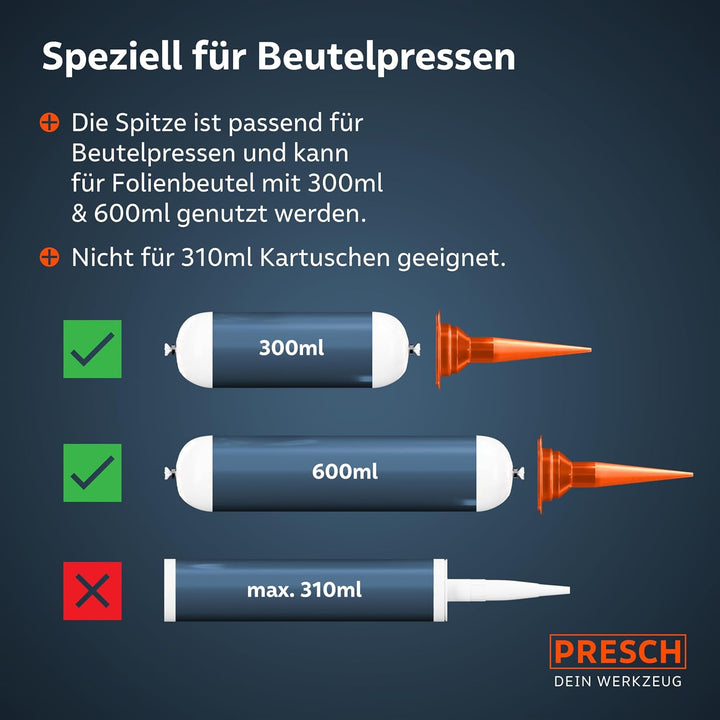Presch Beutelspitze für Kartuschenpresse 16 Stk. - Für alle Kartuschenpressen mit Beutel 600ml - Sta